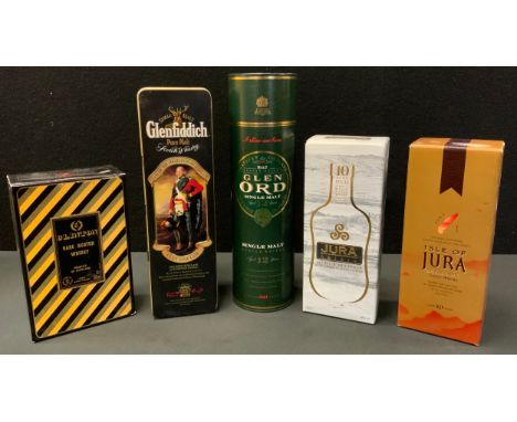 Malt Whisky - Jura 10 year old Scotch, boxed x2;  Clinton Rare, 70cl, boxed; Glen Ord, 123 year old, 1ltr;  Glenfiddich, 70cl
