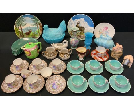 Decorative Ceramics - Poole two tone coffee cups and saucers  Crinoline Lady tea service;  Royal Doulton character jug, Old C
