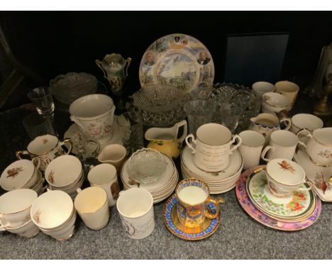A Sheriden Pheasant in Flight tea service;  commemorative mugs;  The 60th Anniversary of the D Day Landings;  glassware;   et
