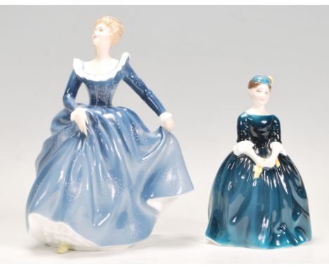 Two Royal Doulton bone china ceramic figurines, the figures of ladies to include ' Cherie ' HN2341 and ' Fragrance ' HN 2334.