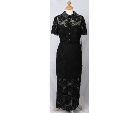 SELF PORTRAIT Black lace dress with contrasting collar and embellished buttons. (RRP £350) UK16Condition Report:  Unworn