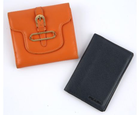 PRADA & JIMMY CHOO A ladies orange leather fold-out coin purse/wallet with gold coloured hardware (GCH)  (10cm x 10cm closed)