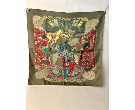 HERMES Boxed silk scarf " Art Des Steppes " by Annie Faivre original design from 1991  Over the years Annie Faivre has create