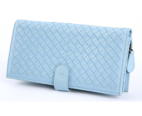 BOTTEGA VENETA Baby- blue large bi-fold zipped purse in soft calf leather. Italian made. (7.5" x 3.5" x 1.5")Condition Report