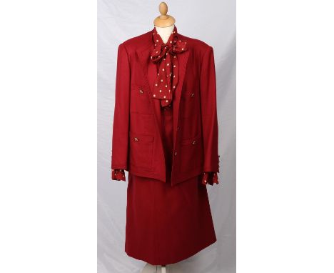 SARTORIA VERZOLA. An Italian good-quality bespoke tailor-made ladies burgundy wool silk lined jacket with two matching silk-l