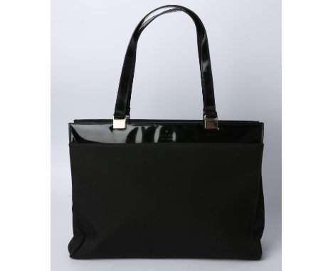 GUCCI A black canvas and patent leather large work bag with silver coloured hardware (Approx. measurements: height 11" x widt