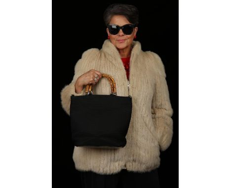 GUCCI A vintage 1998 black canvas and leather zip-top tote- style handbag with iconic bamboo handle and silver coloured hardw