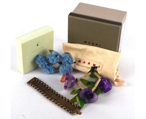 MARNI A boxed horn flower bracelet and a brass-coloured metal bangle with MARNI small cloth bag (Both appear used) * GEORGINA