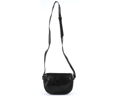 MULBERRY COMPANY * Made in England black leather, cross-body, crocodile-print embossed handbag. A rare early piece dating fro