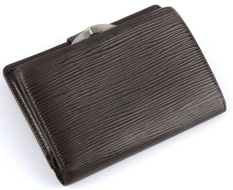 LOUIS VUITTON . A vintage brown epi-leather purse with bi-fold card holder wallet section  (Approx. 14cm x10cm closed) (14cm 