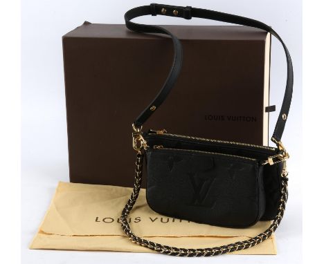LOUIS VUITTON MULTI POCHETTE ACCESSOIRES in black monogrammed leather with gold coloured hardware. Boxed with dust bag and re
