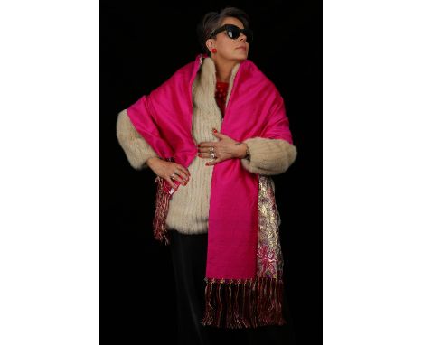 JAVANI hand-crafted shocking pink and gold evening stole/scarf with sequins and fringing. RRP £450 (The luxury House of Janav