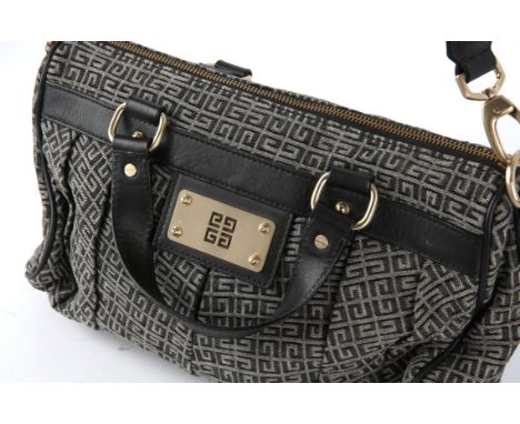 GIVENCHY black and grey canvas and leather 1990s top handle handbag with burnished gold coloured hardware  and dust bag. (App