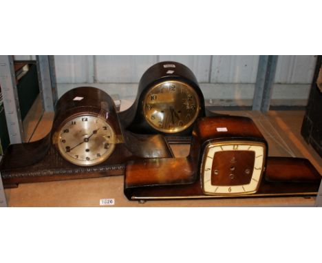 Three vintage chiming mantle clocks including an Art Deco example, one missing movement