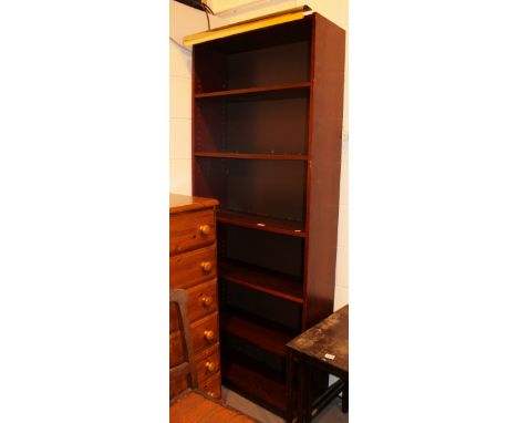 Modern veneered six shelf bookcase with over lighting. 80 x 200 cm