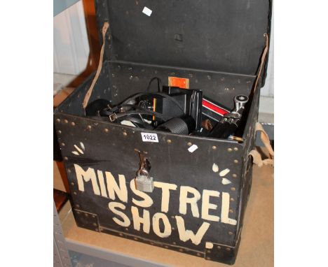 Vintage stage box with camera contents