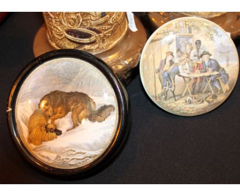 Two ceramic Prattware lids 