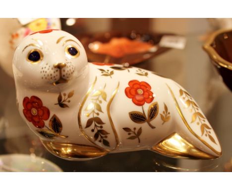 Crown Derby gold button Imari seal paperweight