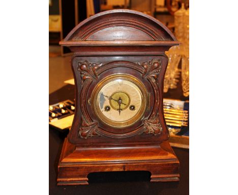 Junhans wooden mantle clock. Pendulum and key present