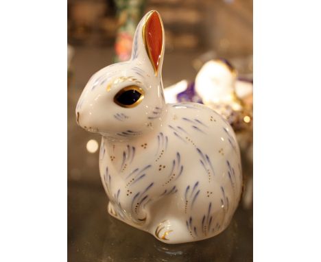 Royal Crown Derby gold button snowy rabbit paper weight