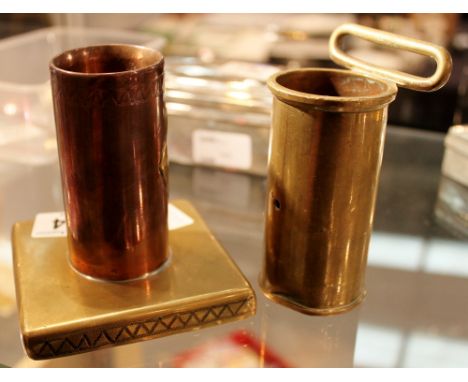 Pair of trench art brass shell spill vases