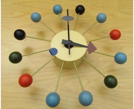 GEORGE NELSON FOR VITRA: BALL CLOCK, polychrome painted balls, battery operated, 34cm dia 