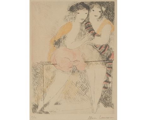 Marie Laurencin (French, 1885-1956):Two girls, lithograph, hand signed & numbered 2/20, H 23 x W 16.5 cm