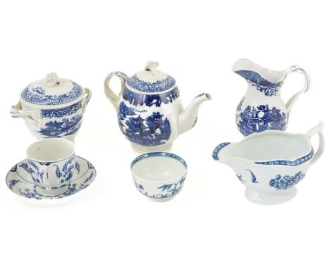 A Quantity of 18th Century Worcester:To include a Worcester Dr. Wall sauceboat, Worcester cup & saucer, Worcester slop bowl e