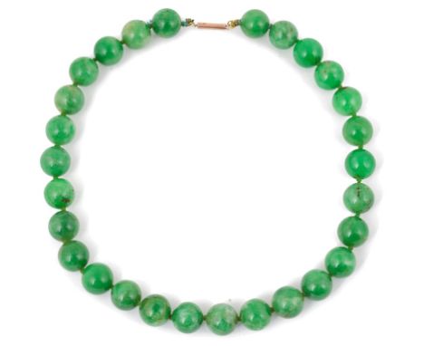 A Large 19th Century Bead Jade Necklace on 9ct Barrel Lock CONDITION REPORT: Family inheritance, been in family since 1920's 