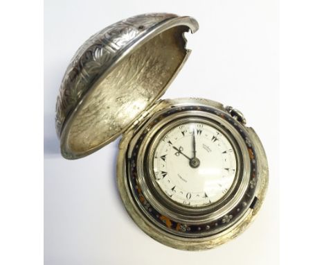 A Turkish Triple Cased Pocket Watch:Silver domed outer case engraved with floral scenes and Tughra hallmark, opens to reveal 