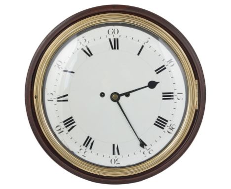 A Georgian Double Train Twin Fusee chiming library Clock with Enamel Dial:The enamel dial with twin winding holes marked with