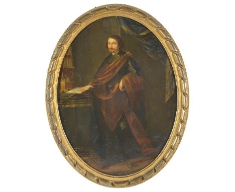 Circle of Frans Francken II (1581-1642):Portrait of an Saint, probably Saint Matthias, dressed in armour in an interior, his 