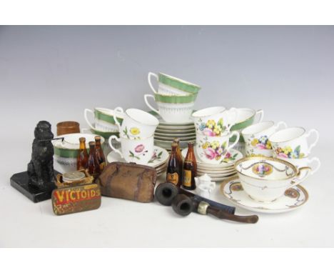 A collection of Royal Worcester tea wares, to include Regency pattern, and botanical pattern cups and saucers, with a spelter