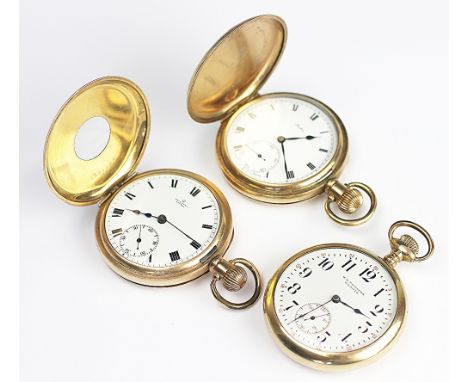 Three gold plated pocket watches, comprising a half hunter, the enamel dial signed 'Coventry Astral', a full hunter, the dial
