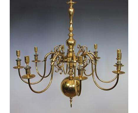 A Dutch style brass eight light chandelier, 73cm H (size not including chain)