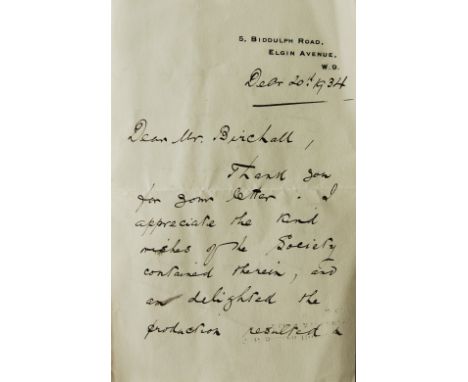Shropshire Interest: Sir Edward German (1862-1936) a collection of letters, programmes and ephemera, comprising a letter and 