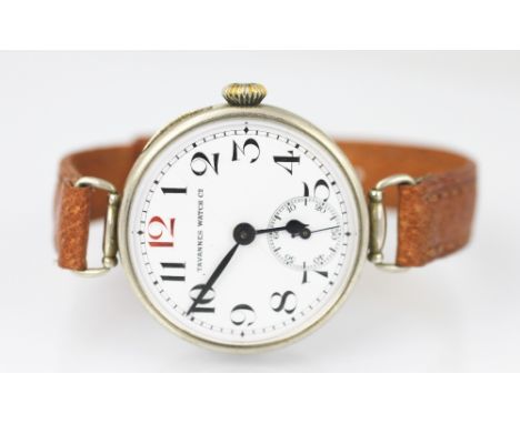 A gentlemans Tavannes Watch Co large size wristwatch, the circular white enamel dial with black Arabic numerals and subsidiar