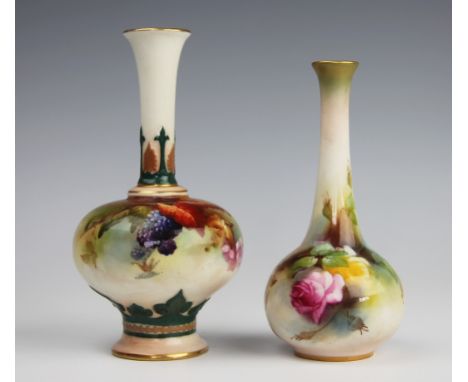 A Royal Worcester Hadley's vase, No. F111 H, of globular form with flared slender neck, the body decorated with an autumnal d