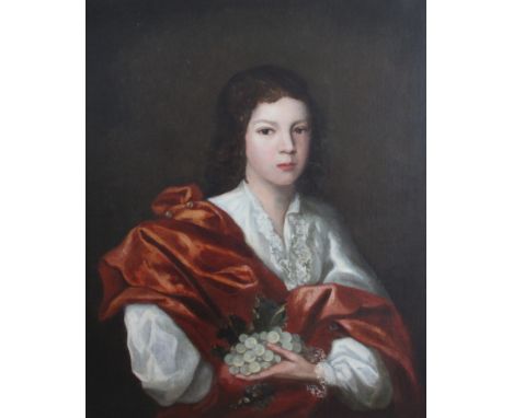 English School - 18th Century,  Oil on canvas, Portrait of a young Gentleman holding grapes, 73cm x 60cm, In gilt wood and ge