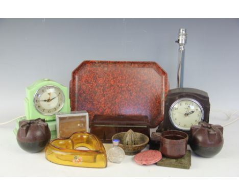 A collection of bakelite and vintage items, to include an Art Deco chrome table lamp, a Farranti electric clock, a Smiths clo