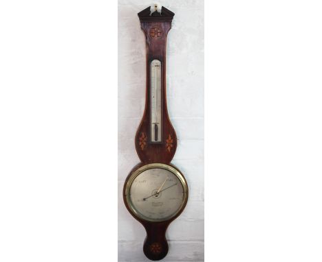 An early 19th century inlaid mahogany wheel barometer, the silvered dial signed 'P Gardelli', 97cm  