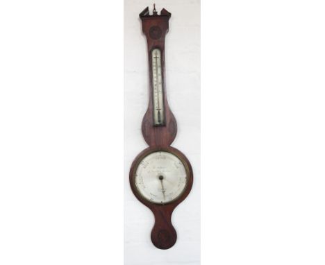 An early 19th century inlaid mahogany wheel barometer, the silvered dial signed J Molteni Boldwins Gardens, London, 97cm (at 