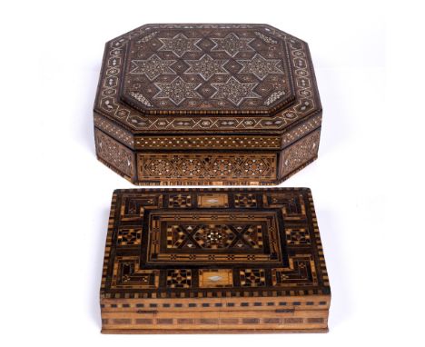 Two Damascus boxes 20th Century, Syrian the largest decorated with seven stars, inlaid with mother of pearl (2)