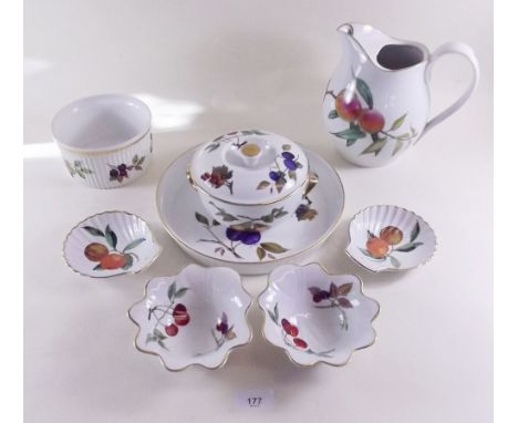 A group of Royal Worcester Evesham dinner and kitchen ware to include: four dinner plates, five side plates, flan dish, two s