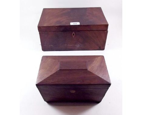 A Victorian tea caddy and another mahogany box 