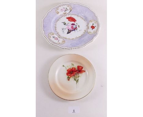 A Victorian dessert plated painted sprays of flowers on a white ground and Royal Worcester plate painted poppies 1906