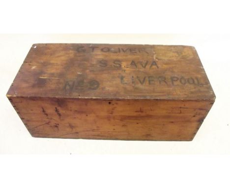 A stained pine travelling trunk from SS Ava Liverpool 