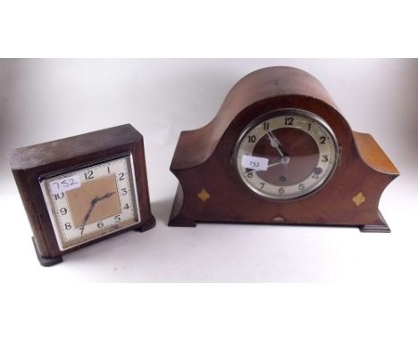 A 1903's mahogany and marquetry mantel clock with Westminster chime and an oak Art Deco clock 