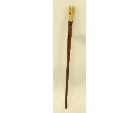 A Victorian  ivory handled walking stick with white metal collar