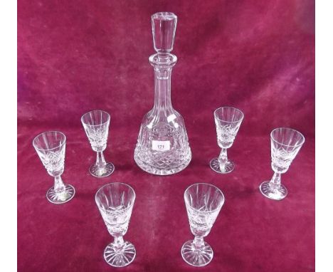 A Waterford cut glass decanter and six sherry glasses 